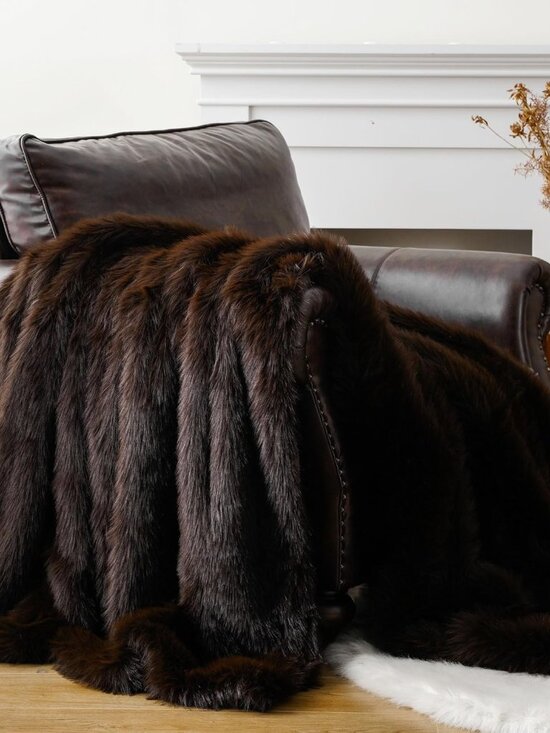 Other - Luxury Fluffy Brown Faux Fur Throw Blanket, Cozy Warm Fur Blanket for Couch, Sof